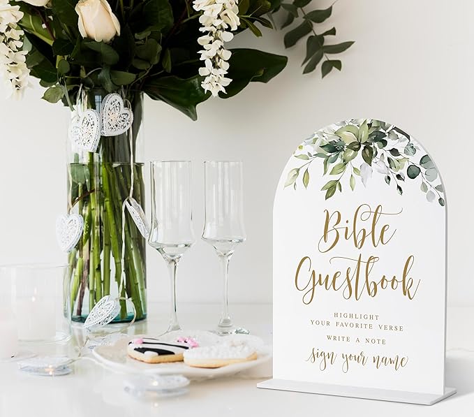 Bible Guestbook Sign, Greenery Gold Bridal Shower Decorations, Wedding Guest Book Alternative, Wedding Signs for Ceremony and Reception, Engagement Party Decor, Wedding Table Acrylic Decor - 37