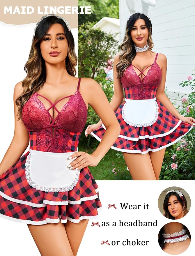 Avidlove Sexy Maid Lingerie for Women Halloween Outfit French Maid Costume Babydoll Lingerie Dress Cosplay Lingeries