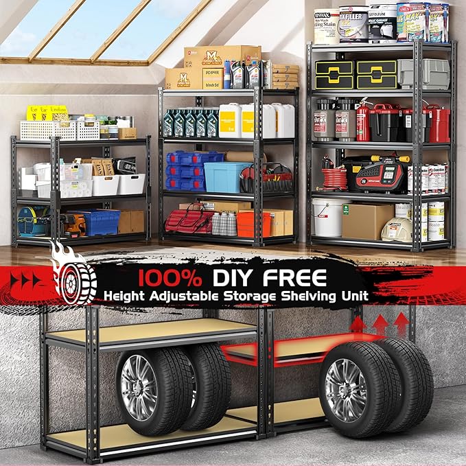 TigerParty 2020LBS Garage Shelving Units, 5-Tier Storage Shelves Heavy Duty, Adjustable Metal Organizer Utility Rack for Kitchen, Closet, Warehouse, Pantry, 72" H x 35.55" W x 16" D, 3PCS