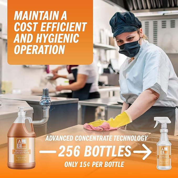 Degreaser Concentrate - Heavy Duty - Makes 128 Gallons of Cleaner- Commercial Kitchen Strength - Removes Tough Grease, Grime and Food Soils - Restaurant Floor Degreaser
