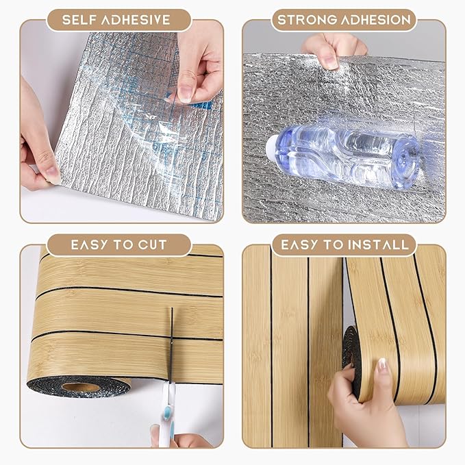 VEELIKE Natural Bamboo Slat Wall Panels Peel and Stick 3D Textured Wood Grain