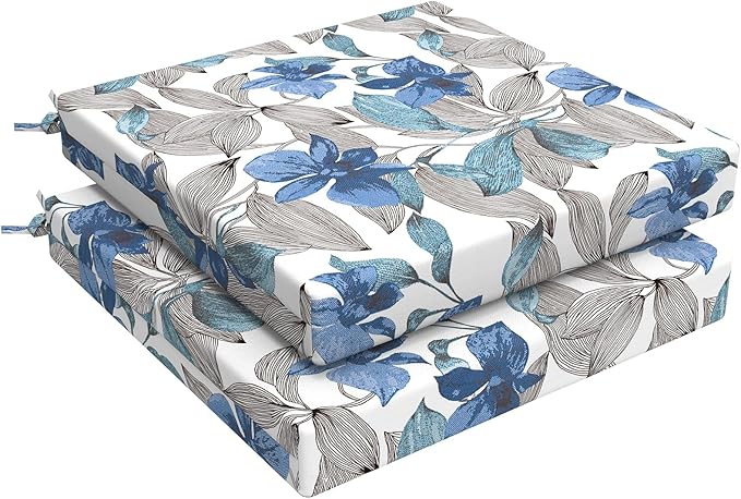 LVTXIII Outdoor Seat Cushions Set of 2 Square Chair Cushions with Ties, Patio Chair Pads for Home Office and Patio Garden Furniture Decoration 22"x22"x3", ‌Clemens Noir Blue