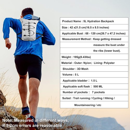 Semsty Hydration Vest 5L,Running Vest Pack with 1.5L Water Bladder,Lightweight Water Backpack for Hiking Running Cycling