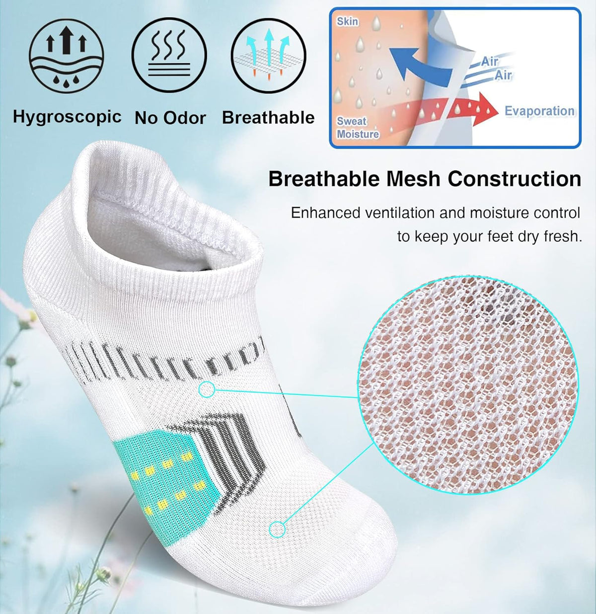 Suaskk Women's Athletic Running Ankle Socks - Cushioned & Anti-Blister - 5 Pairs