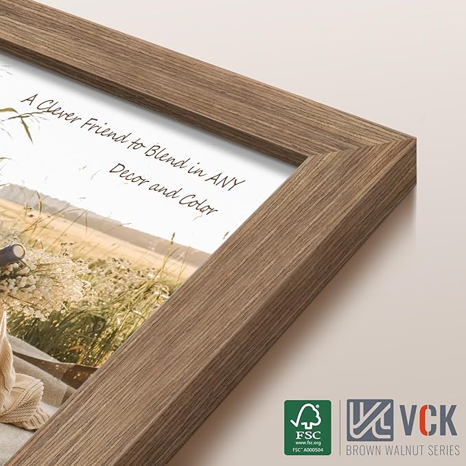 VCK 22x28 Poster Frame Set of 4 - Walnut, Gallery-Quality Wood Picture Frames, 1.1-Inch Wide Border, Polished Plexiglass, Vertical or Horizontal Wall Display for Photo/Art/Prints, Walnut