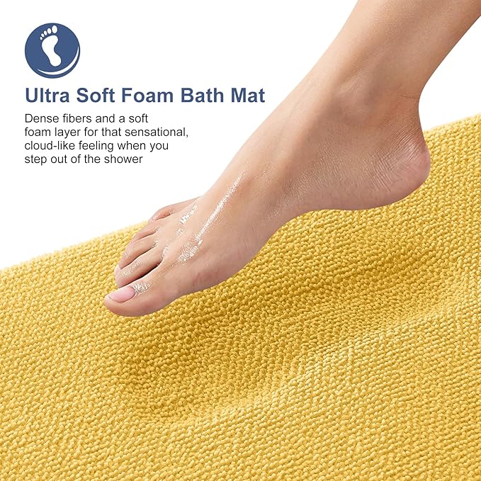 OLANLY Thick Memory Foam Bath Mat Rug 30x20, Extra Soft Absorbent Bathroom Rug, Quick Dry Bath Mats, Non-Slip, Machine Washable Carpet for Bathroom, Tub and Shower, Home Decor Accessories, Yellow