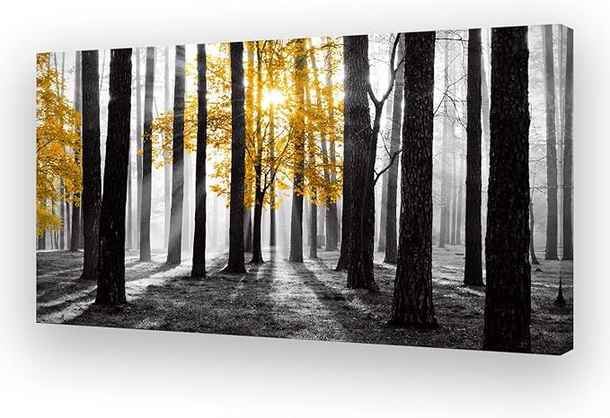 Cao Gen Decor Art S06362 Wall Art Canvas Painting Yellow Tree in Black and