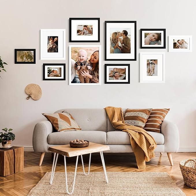 KINLINK 12x16 Picture Frame White - Solid Wood Frames with Acrylic Plexiglass for Pictures 11x14/9x12 with Mat or 12x16 without Mat, Wall Display Photo Frame, Set of 4