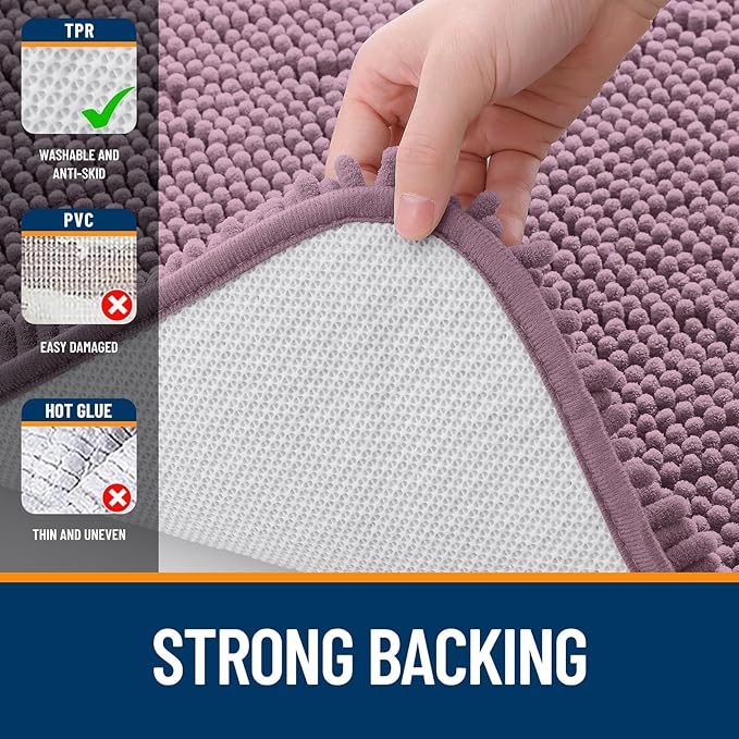 OLANLY Bathroom Rugs 44x24, Extra Soft Absorbent Chenille Bath Rugs, Rubber Backing Quick Dry, Machine Washable Bath Mats for Bathroom Floor, Tub and Shower, Home Decor Accessories, Deep Plum