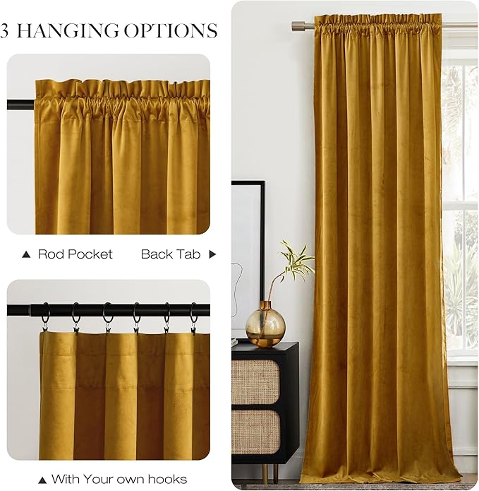 NICETOWN Mustard Gold Velvet Curtains Long Drapes, Living Room Office Luxury