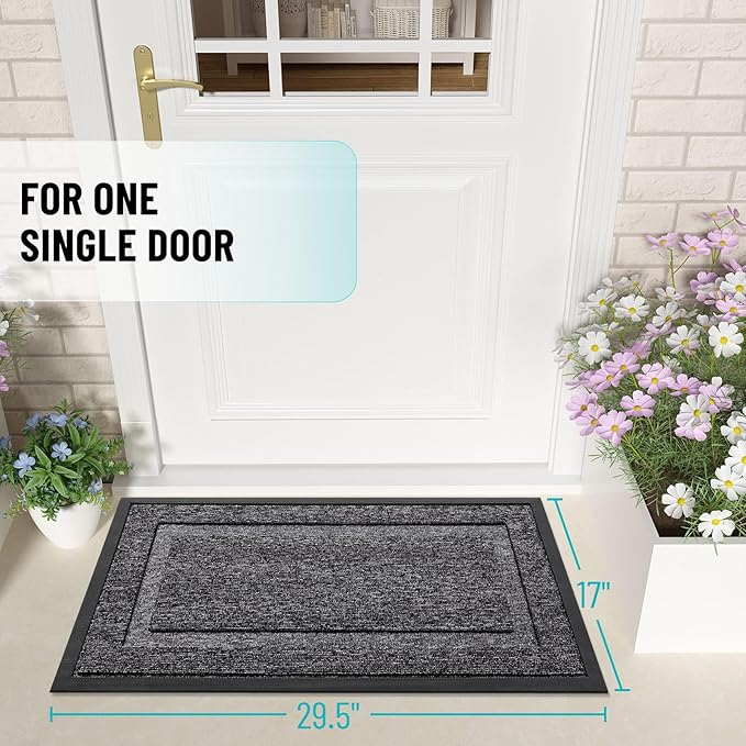 OLANLY Front Door Mat Indoor Outdoor Entrance, Waterproof All-Season, All-Weather Doormat, Sturdy Natural Rubber, Low Profile, Easy Clean Patio Porch Entryway Mat, 59x23, Black and White
