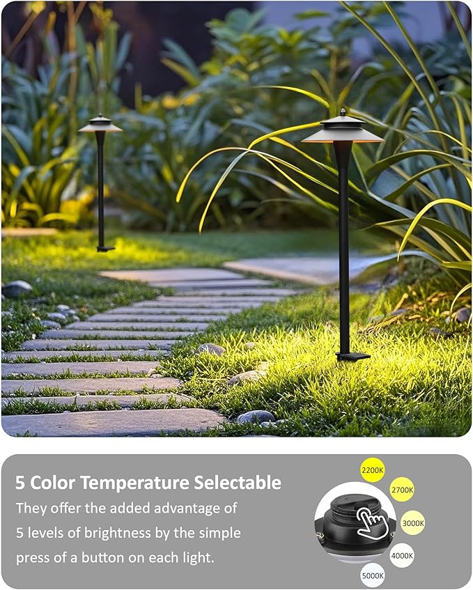 Pathway Lights Low Voltage, 5W 2200K/2700K/3000K/4000K/5000K 20 Inch Black, 12V LED Wired Low Voltage Landscape Lighting for Outdoor Yard Garden Walkway Driveway Pathway Path, ETL, Pack of 6