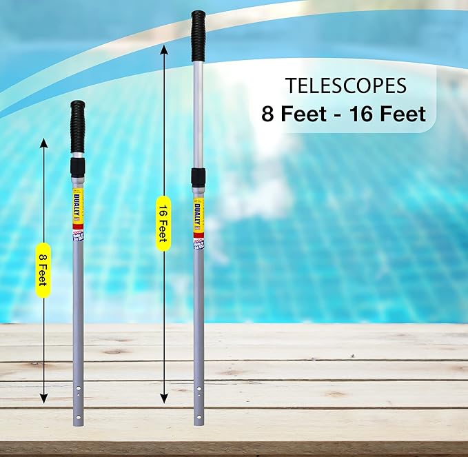 SKIMLITE MANUFACTURING Dually 9016 Telescopic Pool Pole 8-16 Ft Dual Locking Heavy Duty Aluminum Easy Grip Adjustable Telescoping Cleaning Poles with Universal Adapter for Skimmer Brush & Vacuum Head
