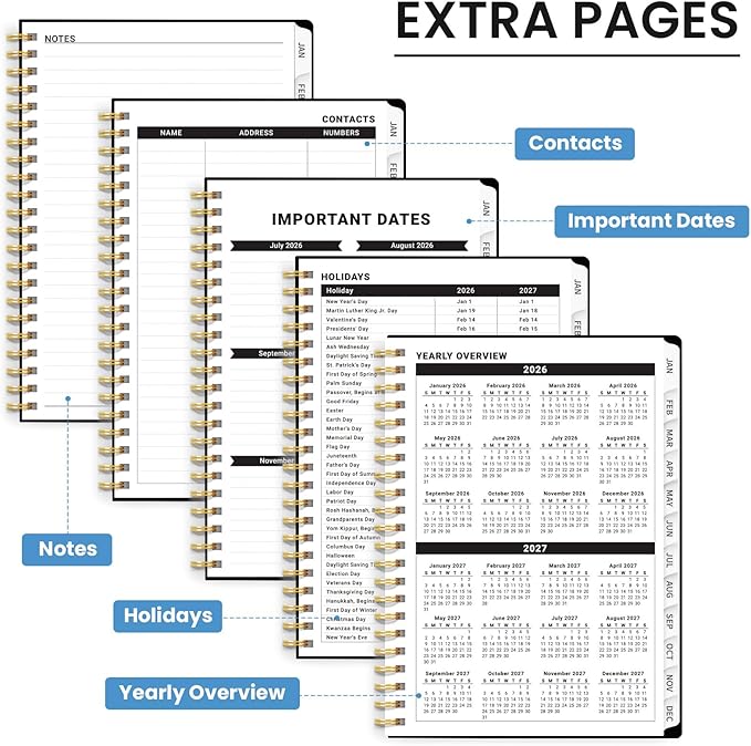2026 Planner, Weekly and Monthly Planner for Women, Jan 2026 - Dec 2026 Pretty 2026 Calendar Planner with Monthly Tabs, Inner Pocket, Spiral Binding, Perfect for Office Home School - 6.3" x 8.5", Floral Galaxy