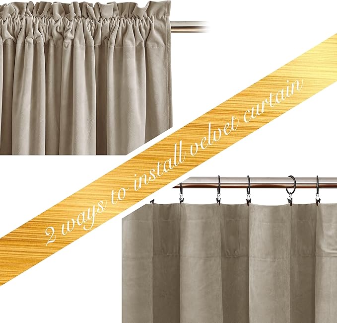 NICETOWN Living Room Camel Velvet Curtains, Sound and Sunlight Reducing Heavy
