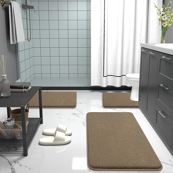 OLANLY Thick Memory Foam Bath Mat Rug 30x20, Extra Soft Absorbent Bathroom Rug, Quick Dry Bath Mats, Non-Slip, Machine Washable Carpet for Bathroom, Tub and Shower, Home Decor Accessories, Tan