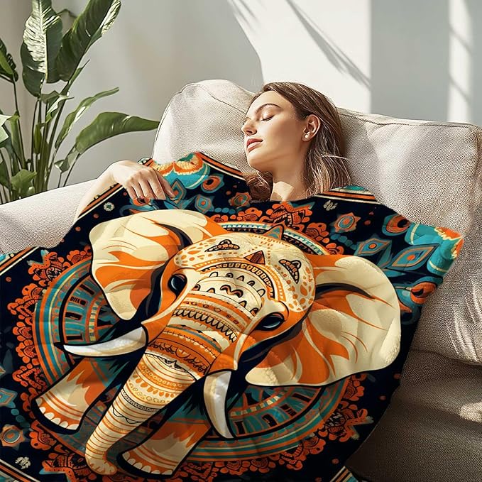 Firmiso Boho Elephant Throw Blanket 60x80 | Soft Cozy Fleece Blanket for Couch, Bed, or Sofa | Mandala Elephant Decor for Living Room | Unique Gift for Women, Family, or Friends