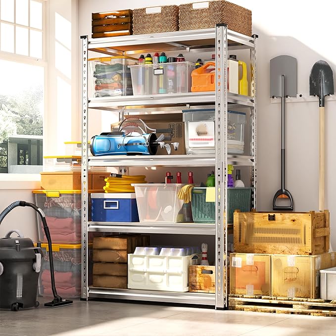 REIBII Storage Shelves 2020LBS Garage Shelving Heavy Duty Shelving 5 Tier Metal Shelving Units for Storage Adjustable Pantry Shelves for Kitchen Warehouse Basement 28" W x 12" D x 59.8" H, 4 Pack