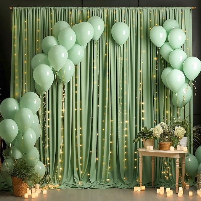 10 Panels Sage Green Backdrop Curtain for Parties Wrinkle Free Dark Green Photo Curtains Backdrop Drapes Fabric Decoration for Weding Baby Shower Birthday Party Photography 50ft(W) x 10ft(H)