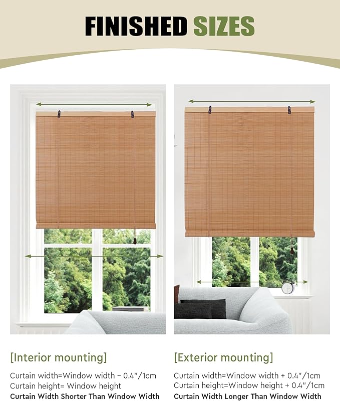 FoundGo Retro Bamboo Blinds 35" W x 64" H Bamboo Roman Shades Light Filtering