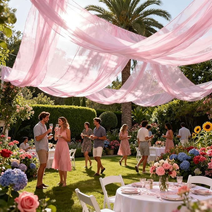 Wedding Arch Draping Fabric 29" x 18 FT Light Pink Sheer Chiffon Outdoor Curtain Drapes for Wedding Birthday Party Ceremony Decor(2 Panels, Light Pink)