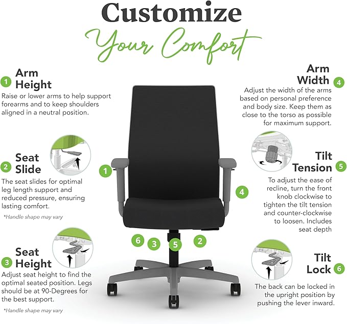 HON Ignition 2.0 Mid Back Task Chair, Spectrum Mesh, Standard Synchro-Tilt Control, Office Chair with Lumbar Support, Height and Width Adjustable Arms, Titanium Frame, Leaf