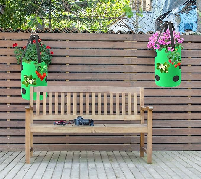 Miewslan 3 Pieces Upside Down Tomato Planter, 3 Gallons Grow Bags Hanging Strawberry Planter Strawberry Tomato Potato Vegetable Planting Bag with 13 Holes(Red+Green+Black)