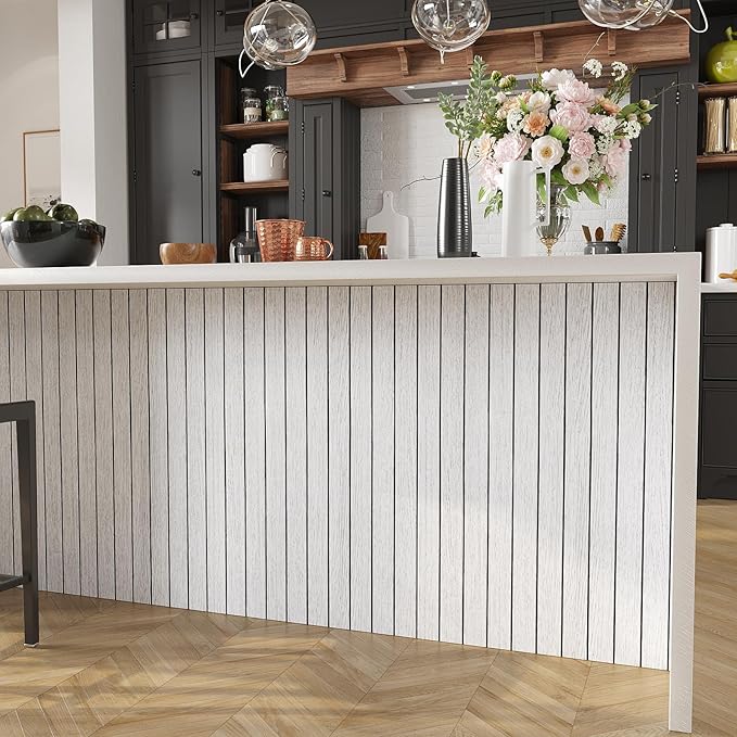 VEELIKE Whitewashed Oak Wood Wall Panel Peel and Stick Foam Slat Panels