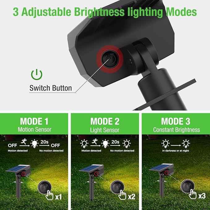 Solar Spot Lights Outdoor Motion Sensor with 3 Modes, [ 4 Pack/56 LED ] Solar Spotlights Outdoor Waterproof 2-in-1 Auto On/Off Landscape Lighting for Outside Yard Wall Garden Pathway, Warm White