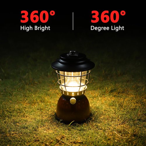 LED Camping Lantern Rechargeable Stepless Dimming Vintage Tent Lamp, 4000mAh Power Bank, IPX5 Waterproof Portable Hanging Camping Tent Light for Camping Hiking Emergency and Power Outage
