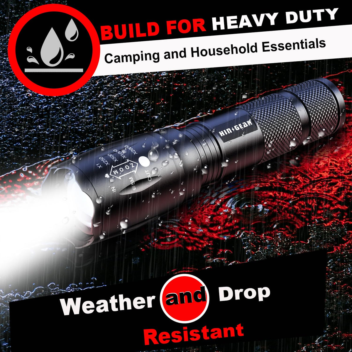 HinsGEAR 1 Mode Flashlights 10 Pack, Bright Zoomable LED Tactical Flashlight High Lumens, Water Resistant Portable Pocket Flash Light for Emergency, Camping Essentials, Gift - SL2000
