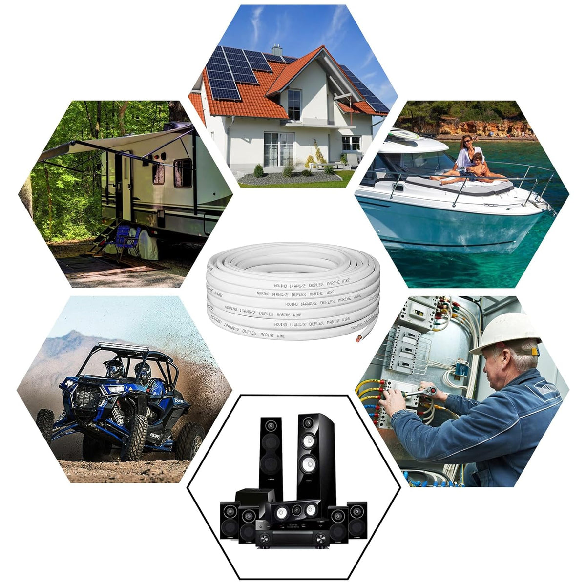 14 Gauge Marine Wire - 100ft 14 AWG Duplex Tinned Copper Cable for Boats, RVs & Solar Applications