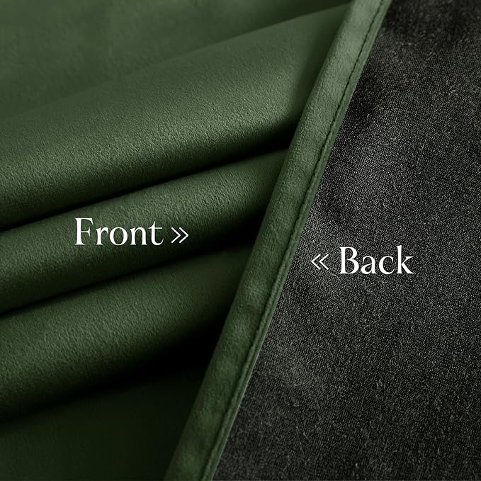 NICETOWN Olive Green Velvet Blackout Curtains 98 inch Long