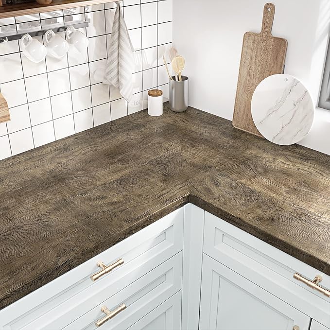 WESTICK Brown Wood Peel and Stick Countertop Wallpaper Waterproof Wood Contact