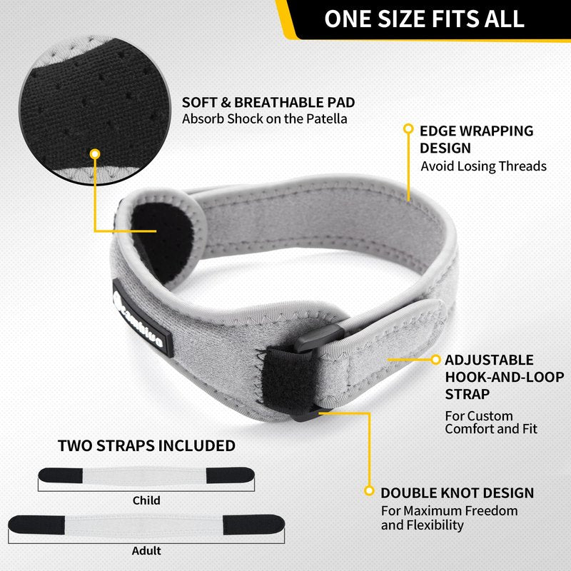 CAMBIVO 2 Pack Knee Braces for Women and Men, Patella Knee Support Strap, Basketball, Running, Hiking, Volleyball, Tennis, Squats (Gray)