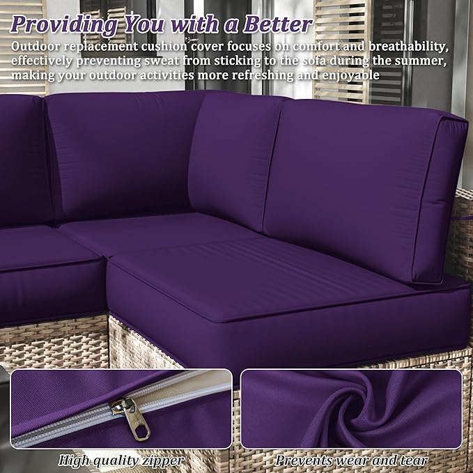 14 Pcs Outdoor Cushion Slipcovers Patio Cushion Covers Replacement Waterproof with Zipper for Outdoor Furniture, Patio Sofa Couch 3 Sizes, Covers Only