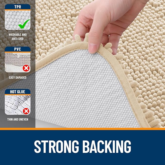 OLANLY Toilet Rugs U-Shaped 20x20, Extra Soft Absorbent Chenille Contour Bathroom Rugs for Toilet, Dry Quickly, Machine Washable, Non-Slip Bath Mat, Beige