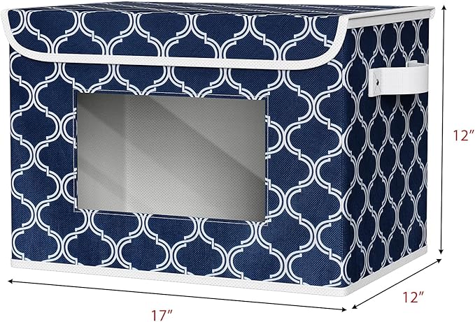 Univivi Fabric Foldable Storage Boxes [4-Pack] Large Collapsible Stackable Storage Bins with Lids, Closet Organizers and Storage Cube Basket for Home, Office, Bedroom (Blue Lantern, 17”x 12” x 12”)