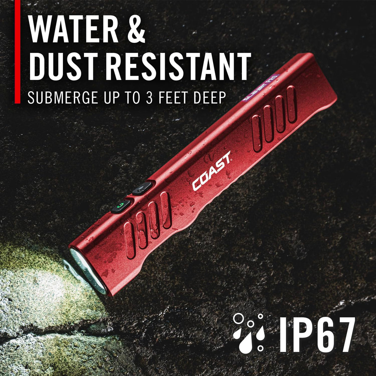 Coast Slayer 1150 Lumen USB-C Rechargeable LED Flashlight with Spot/Flood, Memory Mode and Pocket Clip, RED