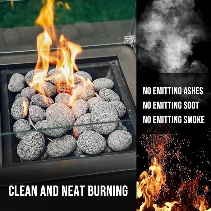 Skyflame Black Natural Tumbled Stones Round Lava Rock Pebbles for Indoor Outdoor Gas Fire Pit | Fireplaces | Garden Landscaping Decoration | Cultivation of Potted Plants | 10 Pounds | 2-3 Inch Size