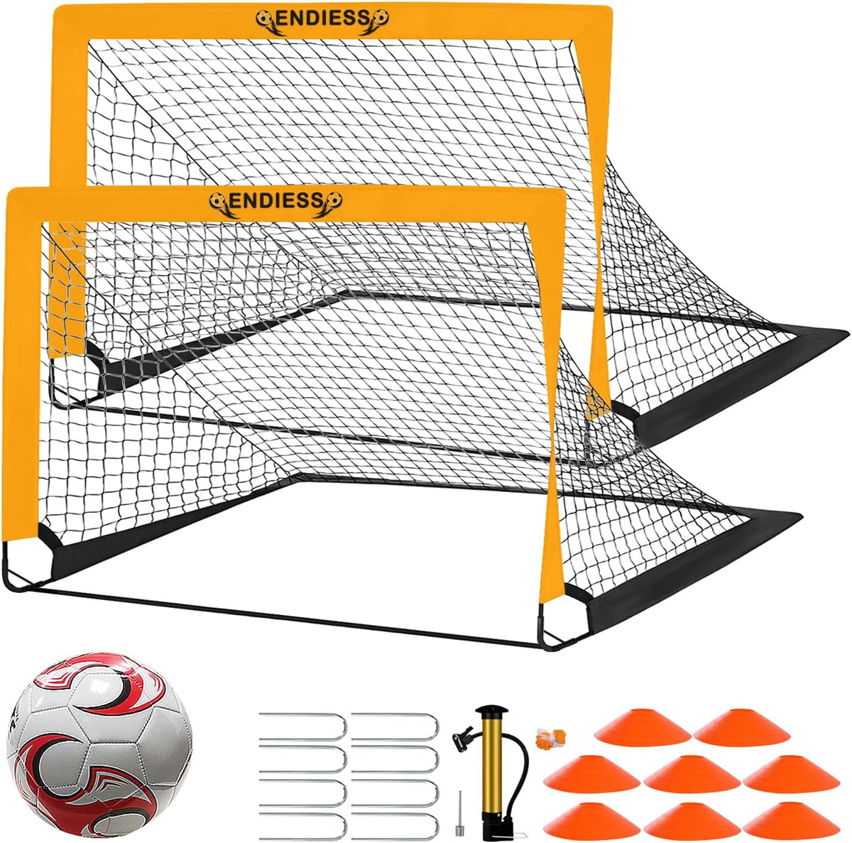 Skiennix Kids Soccer Goals - Durable 4'x3' Pop Up Net Set with Ball, Pump, Cones & Carry Bag