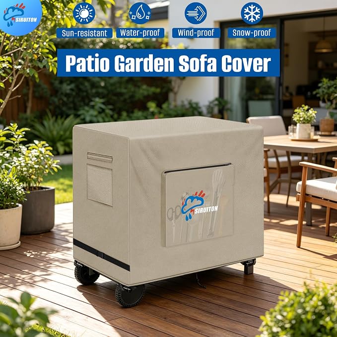 SIRUITON Outdoor Bar Cart Cover for 30 Inch Portable Outdoor Table, Heavy Duty 600D Oxford Fabric Outdoor Waterproof BBQ/Worktable Metal Movable Table Cover