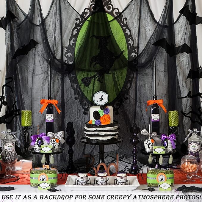 ZeeDix Halloween Black Creepy Cloth 85 x 600in Giant Home Deco Spooky Scary Gauze Cloth for Halloween Party Supplies Haunted Houses Outdoor Yard Wall Doorways Decoration