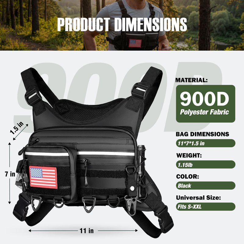 PLUSINNO Chest Bag For Men and Women, Chest Rig Tactical Vest for Sport, Running Phone Holder, EDC Travel Chest Pack for Hiking, Running, Motorcycling,Workouts