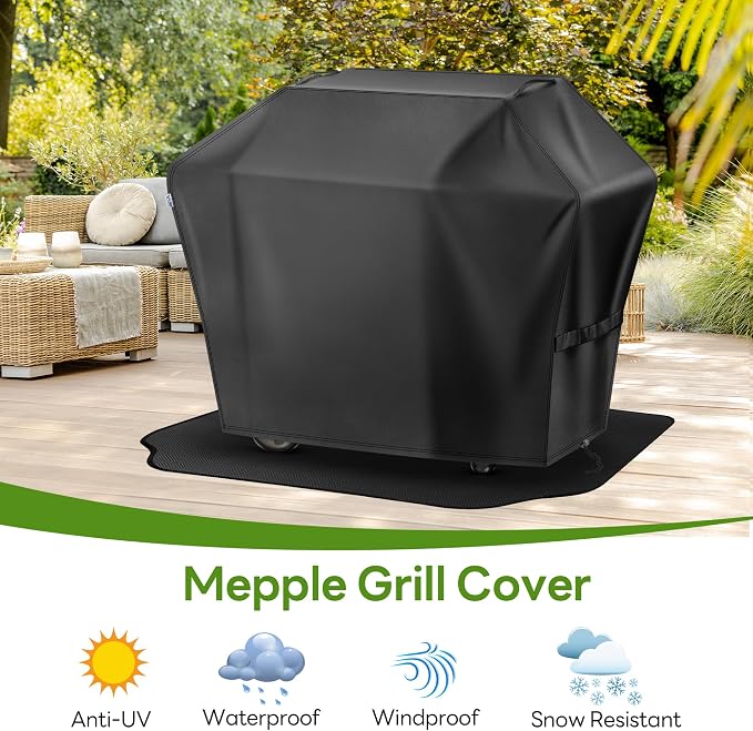 Grill Cover 65 Inch & Under Grill Mat,Waterproof Fade Resistant Anti-UV Barbecue Grill Cover & Weather Protection BBQ Cover for Griddle Outdoor,Compatible with Weber Nexgrill Charbroil Grill