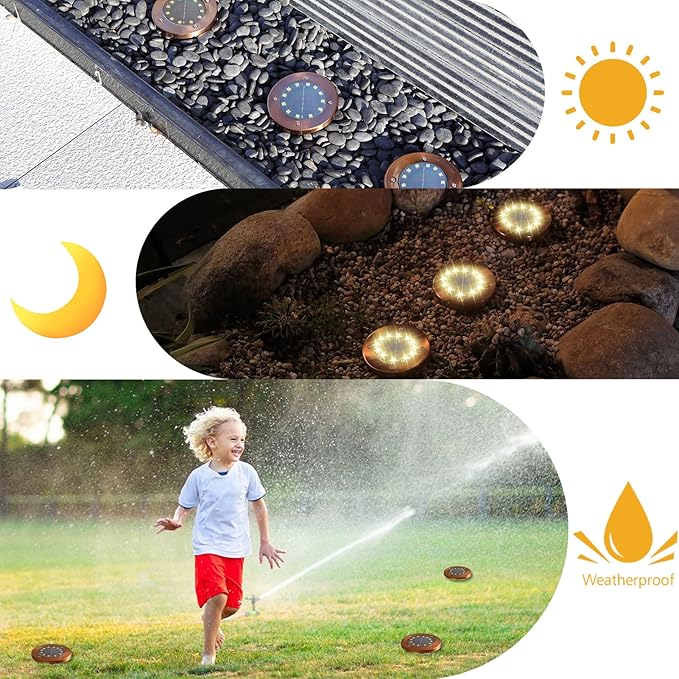 JKIMK Solar Ground Lights Outdoor Waterproof Flat Garden Solar Disk Lights Floor 12 LED 16 Pack for Garden Patio Pathway Landscape Driveway Yard Path Decor