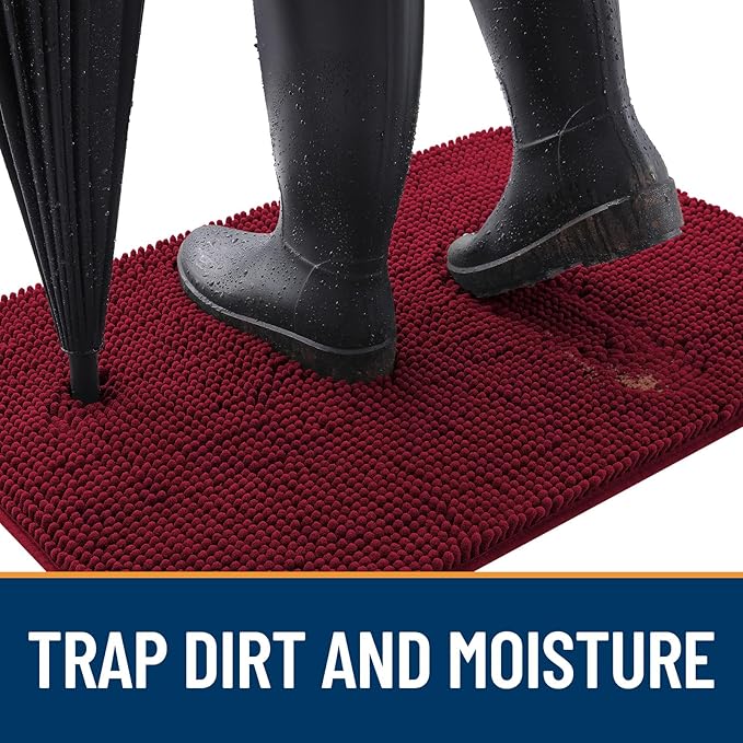 OLANLY Dog Door Mat for Muddy Paws 40x32, Absorbs Moisture and Dirt, Absorbent Non-Slip Washable Doormat, Quick Dry Chenille Mud Mat for Dogs, Entry Indoor Entryway Carpet for Inside Floor, Burgundy