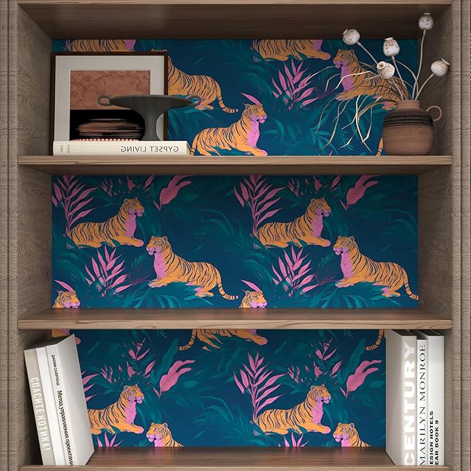 BOKEBEVE Tiger Wallpaper Peel and Stick Tropical Contact Paper Jungle Animal