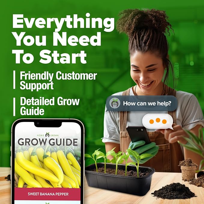 HOME GROWN Sweet Banana Pepper Seeds 188+ Heirloom Non-GMO Seeds for Planting, High Germination, Mild Yellow Sweet Peppers, Prolific Garden Crop, Perfect for Pickling & Salads (Capsicum annuum)