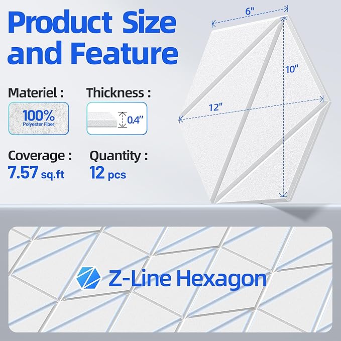 12 Pack Acoustic Panels with Self-Adhesive 12"X10"X0.4" Sound Proof Foam Panels